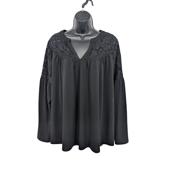 Lane Bryant Lace Tunic Top Women Size 14/16 Stretch Office Yoke Boho Goth Flowy - Picture 1 of 10
